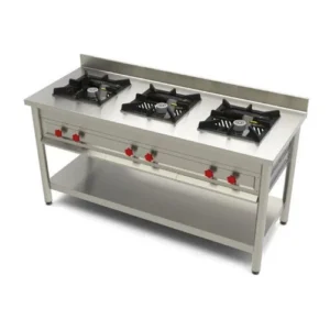 Three Burner Indian Gas Range with 1 Under Shelf Size (LXWXH) 60"X24"X34"+6", Casting 16"X16"