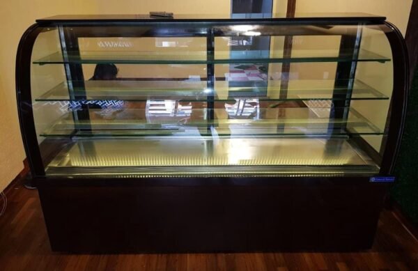 Cold Display Curve Counter with Coffee Colour Powder Coated Below (LXWXH) 60"X24"X50" Base + 3 Shelf