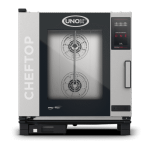 Unox Combi Oven XEVC-0711-EPRM (7 GN 1/1 Trays) 11.7 kW 67mm Tray Spacing Door Opening Type Hinge on the left side Rugged Steam Proof heavy duty Panel and Recipe Programs Curve drawn multi step