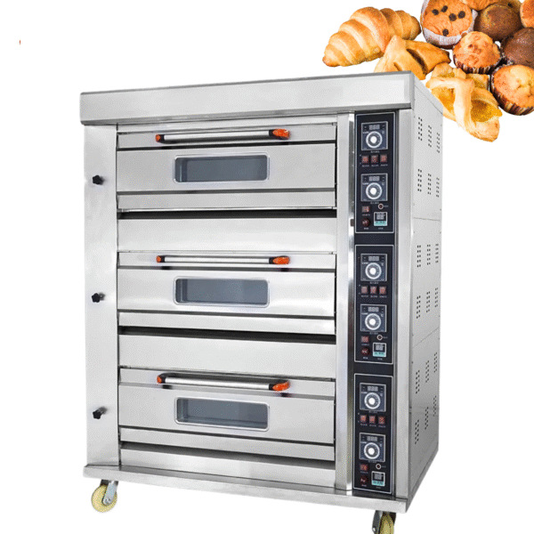 Ecolane Three Deck 6 Tray Gas Oven Digital Timer & Temp. Controller, Size (LXWXH): 54"X34"X67", Tray Size : 16"X24"