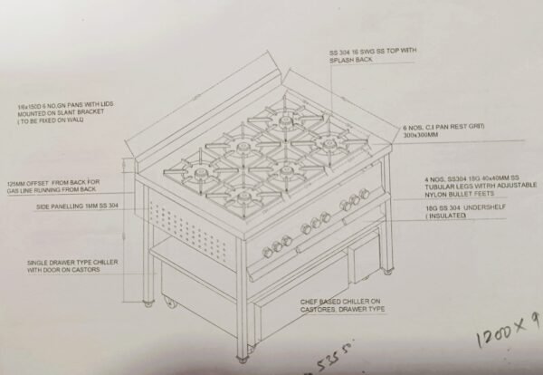 6 Burner Gas Range with Refrigerator Below